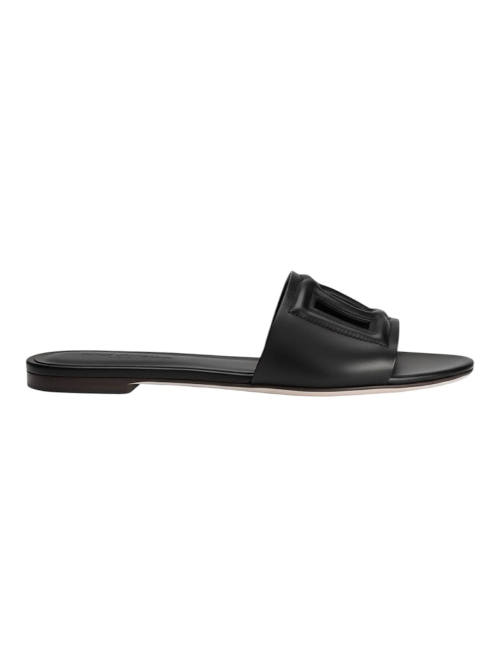 Dolce & Gabbana Bianca Black Leather DG Logo Calfskin Slides Sandals 37 NEW